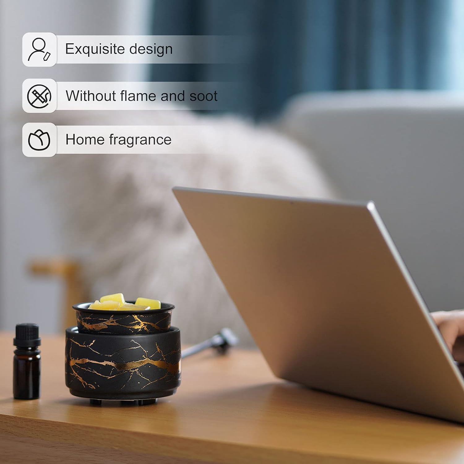 Wax Melt Burner Ceramic 3-in-1 Oil Burner Electric Candle Wax Burner (Black Gold)