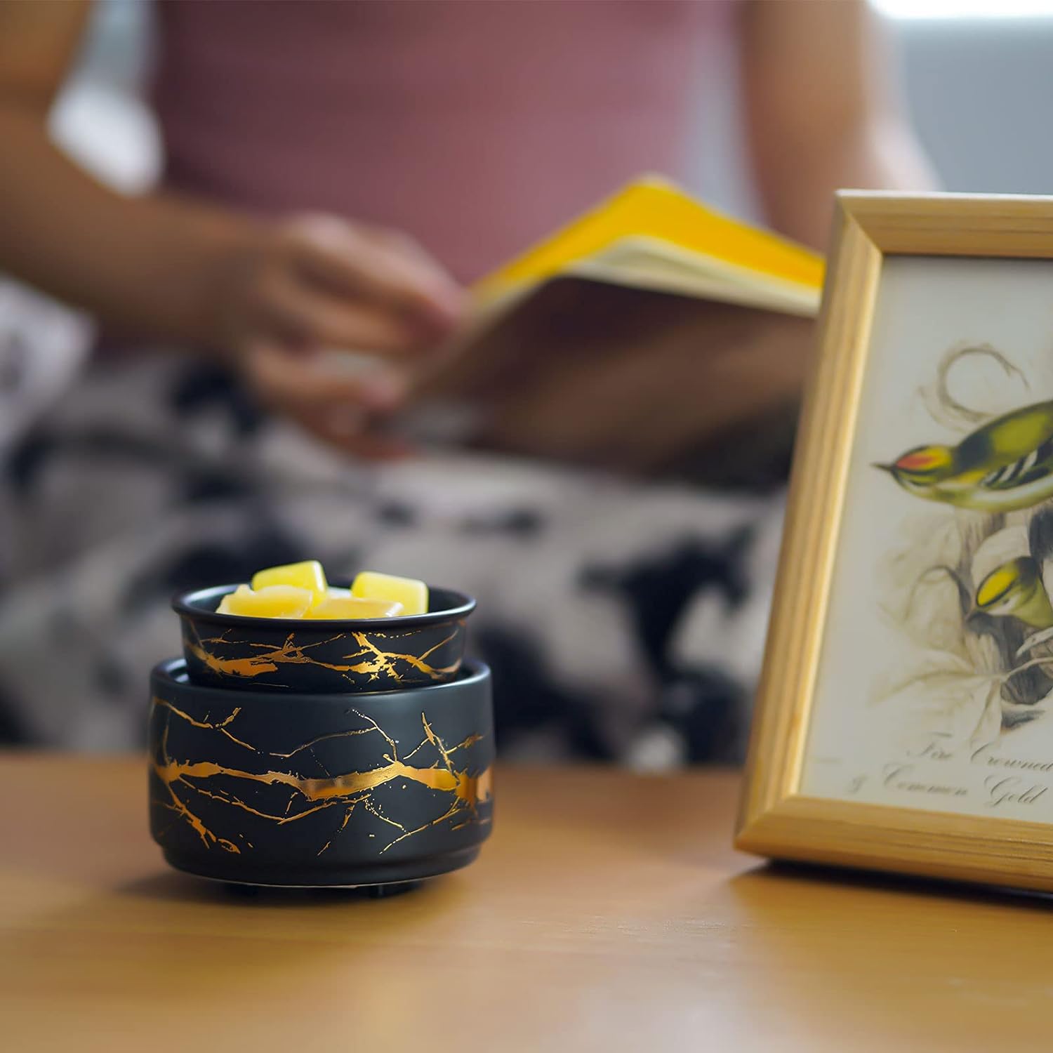 Wax Melt Burner Ceramic 3-in-1 Oil Burner Electric Candle Wax Burner (Black Gold)