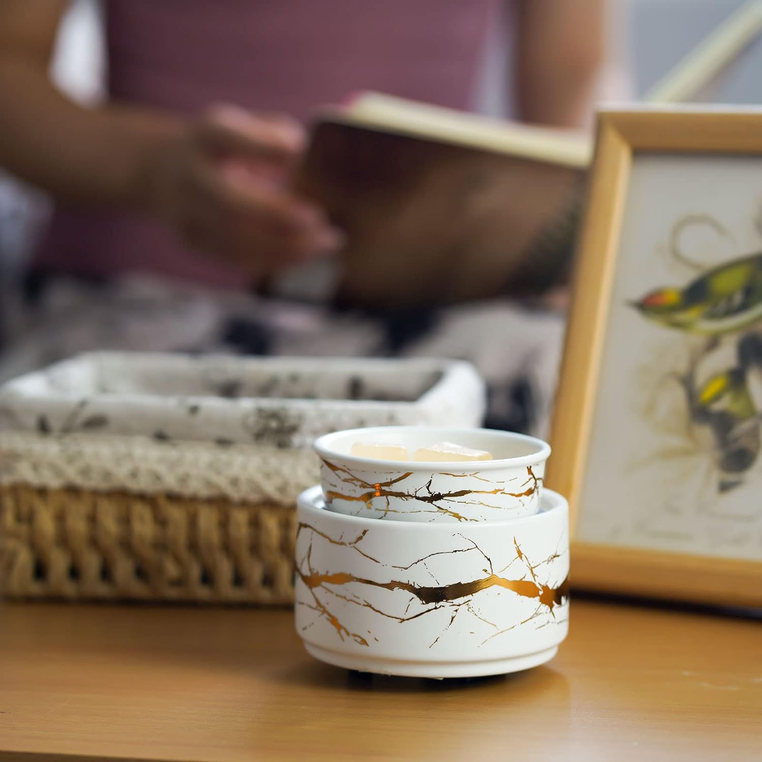 Wax Melt Burner Ceramic 3-in-1 Oil Burner Electric Candle Wax Burner (White Gold)