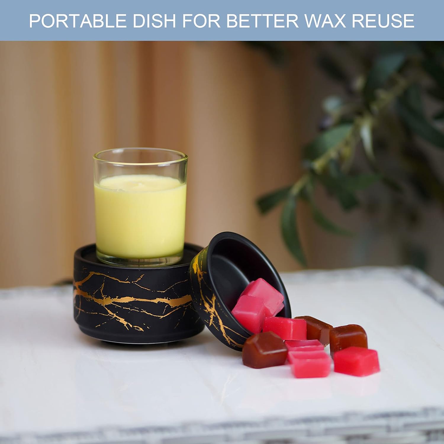 Wax Melt Burner Ceramic 3-in-1 Oil Burner Electric Candle Wax Burner (Black Gold)